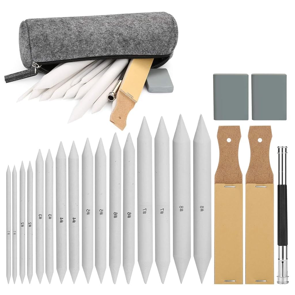 HASTHIP 22Pcs Sketching Kit - Including 16 Blending Stumps Set with 2 Sandpaper Pencil Sharpeners, 1 Pencil Extension Tool, 2 Erasers & 1 Felt Bag for Student Sketch Drawing Accessories HASTHIP 22Pcs Sketching Kit - Including 16 Blending Stumps Set with 2 Sandpaper Pencil Sharpeners, 1 Pencil Extension Tool, 2 Erasers & 1 Felt Bag for Student Sketch Drawing Accessories